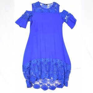 Nekka Women's Dress Cold Shoulder Blue Lace Trim Size XL